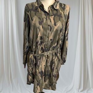 Ashley Stewart Curvy Gal Plus Camouflage Button-Up Shirt Dress Size 1X